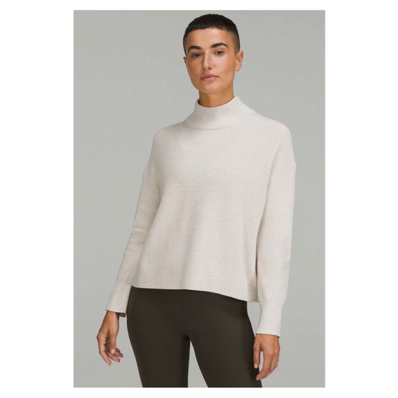 lululemon athletica Sweaters - LULULEMON • Merino Wool-Blend Ribbed Turtleneck in Heathered Natural Ivory